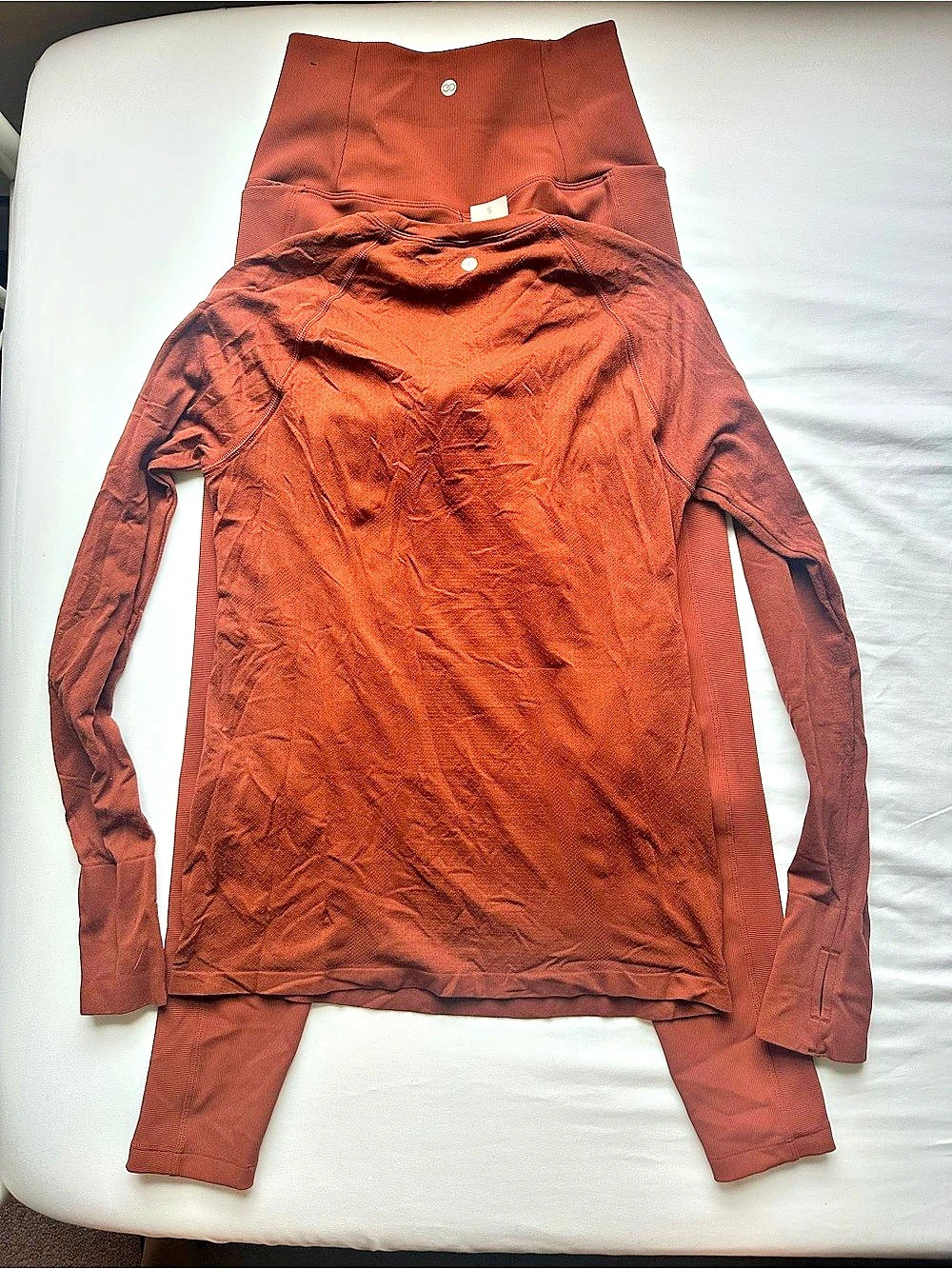 CALIA Seamed Ribbed Essential 7/8 Legging Long-Sleeve Activewear Set in Rust
